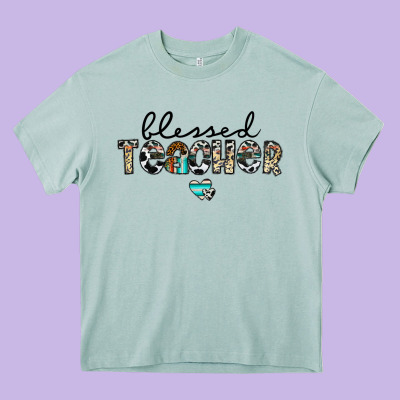Blessed Teacher Heavy Core Tee Designed By Cowhidedigitalart