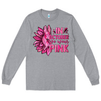 Heather Grey In October We Wear Pink Sunflower Long Sleeve Tee - texasbilliewilder