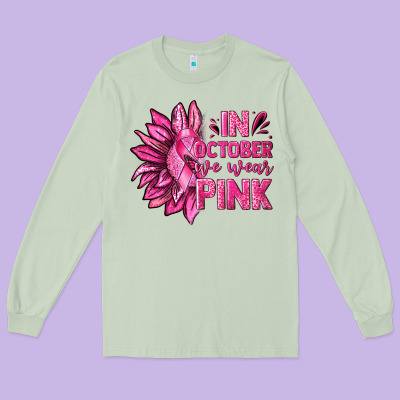 In October We Wear Pink Sunflower Long Sleeve Tee Designed By Texasbilliewilder