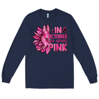 Navy In October We Wear Pink Sunflower Long Sleeve Tee - texasbilliewilder
