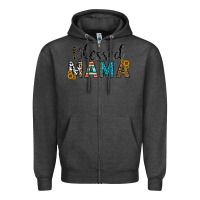 Charcoal Heather blessed mama Zipper Hoodie - CowhideDigitalArt