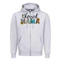 Heather Grey blessed mama Zipper Hoodie - CowhideDigitalArt