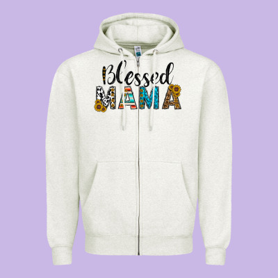 Blessed Mama Zipper Hoodie Designed By Cowhidedigitalart
