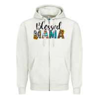 Oatmeal Heather blessed mama Zipper Hoodie - CowhideDigitalArt