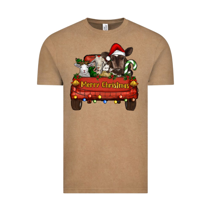 Merry Christmas Truck Farm Animals Vintage Tee by RanaPortraitStore | Teevron