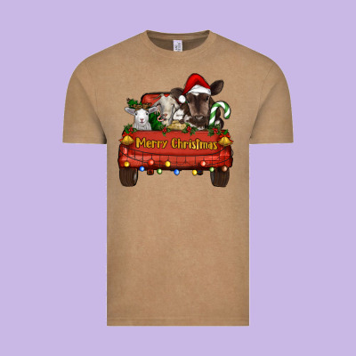 Vintage Tee Merry Christmas Truck Farm Animals