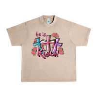 French Oak He Is Risen Cross Urban Heavy Tee - RanaPortraitStore