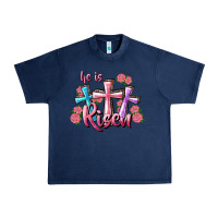 Navy He Is Risen Cross Urban Heavy Tee - RanaPortraitStore