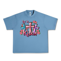 Pebble Blue He Is Risen Cross Urban Heavy Tee - RanaPortraitStore
