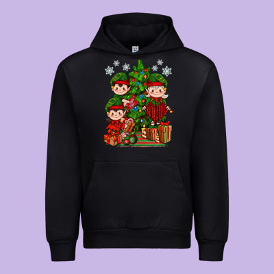 Mimi Elf, Mama Elf, Child Elf Christmas Urban Hoodie Designed By Bundleandbundleshop