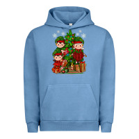 Pigment Pebble Blue Mimi Elf, Mama Elf, Child Elf Christmas Urban Hoodie - BundleAndBundleShop