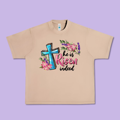 Urban Heavy Tee He Is Risen Indeed Cross And Flowers