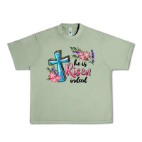 Oil Green He Is Risen Indeed Cross And Flowers Urban Heavy Tee - RanaPortraitStore