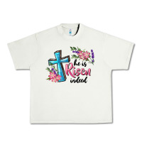 Pistachio He Is Risen Indeed Cross And Flowers Urban Heavy Tee - RanaPortraitStore