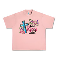 Salmon He Is Risen Indeed Cross And Flowers Urban Heavy Tee - RanaPortraitStore