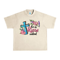 Sandshell He Is Risen Indeed Cross And Flowers Urban Heavy Tee - RanaPortraitStore