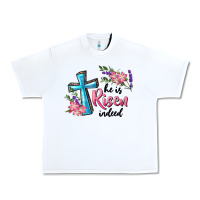 White He Is Risen Indeed Cross And Flowers Urban Heavy Tee - RanaPortraitStore