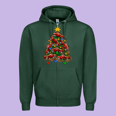 Christmas Truck Tree Zipper Hoodie Designed By Fadigitalartstudio