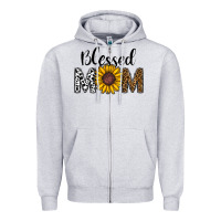 Heather Grey blessed mom Zipper Hoodie - CowhideDigitalArt