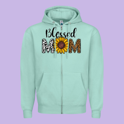 Blessed Mom Zipper Hoodie Designed By Cowhidedigitalart