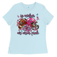 Baby Blue in october we wear pink football Ladies Tee - AdoDesignShop