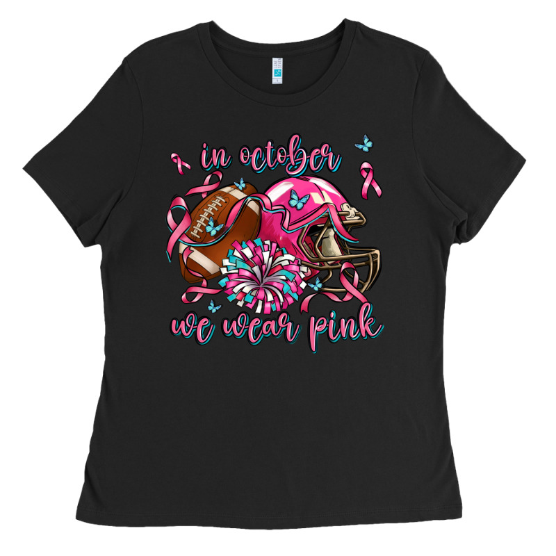 In October We Wear Pink Football Ladies Tee by AdoDesignShop | Teevron