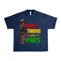 Navy thick thighs juneteenth vibes with afro black woma Urban Heavy Tee - texasbilliewilder
