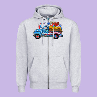 American Truck And Flag With Stars Zipper Hoodie Designed By Hra Design Shop