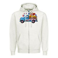Oatmeal Heather american truck and flag with stars Zipper Hoodie - HRA Design Shop