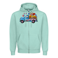 Seafoam american truck and flag with stars Zipper Hoodie - HRA Design Shop
