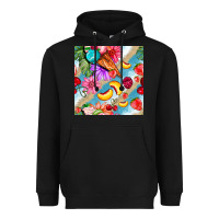 Black flowers ice cream fruit Heavyweight Hoodie - BundleAndBundleShop