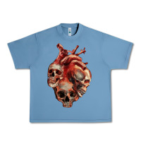 Pebble Blue Heart Skulls Urban Heavy Tee - RanaPortraitStore