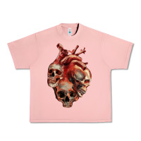 Salmon Heart Skulls Urban Heavy Tee - RanaPortraitStore