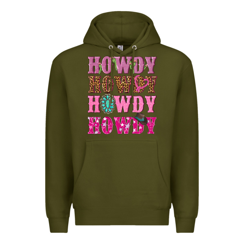 Pink Howdy Howdy Howdy Premium Hoodie by NancyCooperArtShop | Teevron