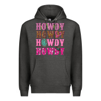 Charcoal Heather pink howdy howdy howdy Premium Hoodie - NancyCooperArtShop