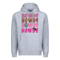 Heather Grey pink howdy howdy howdy Premium Hoodie - NancyCooperArtShop