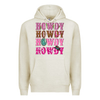Oatmeal Heather pink howdy howdy howdy Premium Hoodie - NancyCooperArtShop