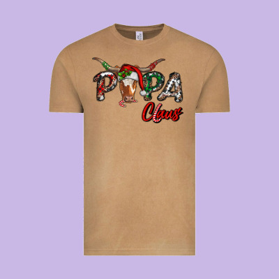Vintage Tee Papa Claus With Long Horn Western Christmas