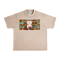 French Oak Heifer With Sunflower And Serape Urban Heavy Tee - RanaPortraitStore