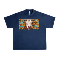 Navy Heifer With Sunflower And Serape Urban Heavy Tee - RanaPortraitStore