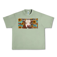 Oil Green Heifer With Sunflower And Serape Urban Heavy Tee - RanaPortraitStore
