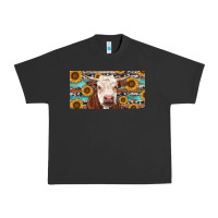 Pigment Black Heifer With Sunflower And Serape Urban Heavy Tee - RanaPortraitStore