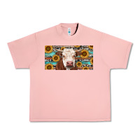 Salmon Heifer With Sunflower And Serape Urban Heavy Tee - RanaPortraitStore