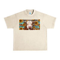 Sandshell Heifer With Sunflower And Serape Urban Heavy Tee - RanaPortraitStore