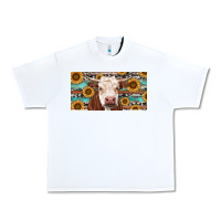 White Heifer With Sunflower And Serape Urban Heavy Tee - RanaPortraitStore