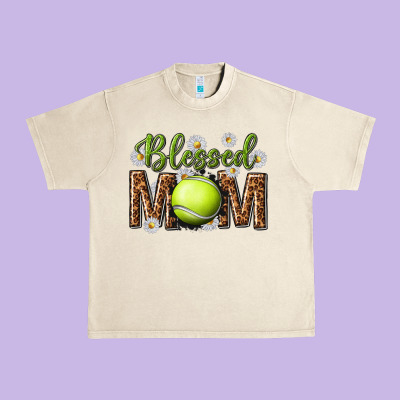 Urban Heavy Tee blessed mom with tennis and daisy
