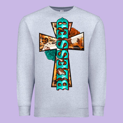 Blessed Cross Premium Sweatshirt Designed By Barkaloodesign