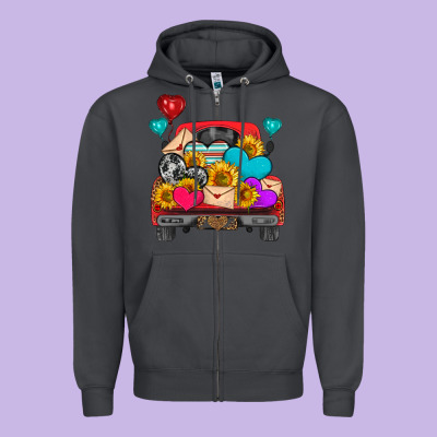 Western Truck With Heart Zipper Hoodie Designed By Hra Design Shop