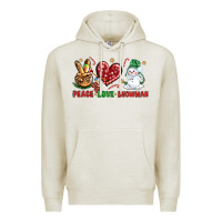 Oatmeal Heather peace love snowman Premium Hoodie - NancyCooperArtShop
