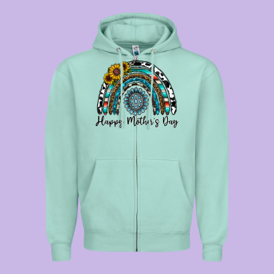 Happy Mother's Day Rainbow Zipper Hoodie Designed By Cowhidedigitalart